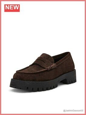 Suede Platform Loafers Round Toe Block Heel Women's Shoes